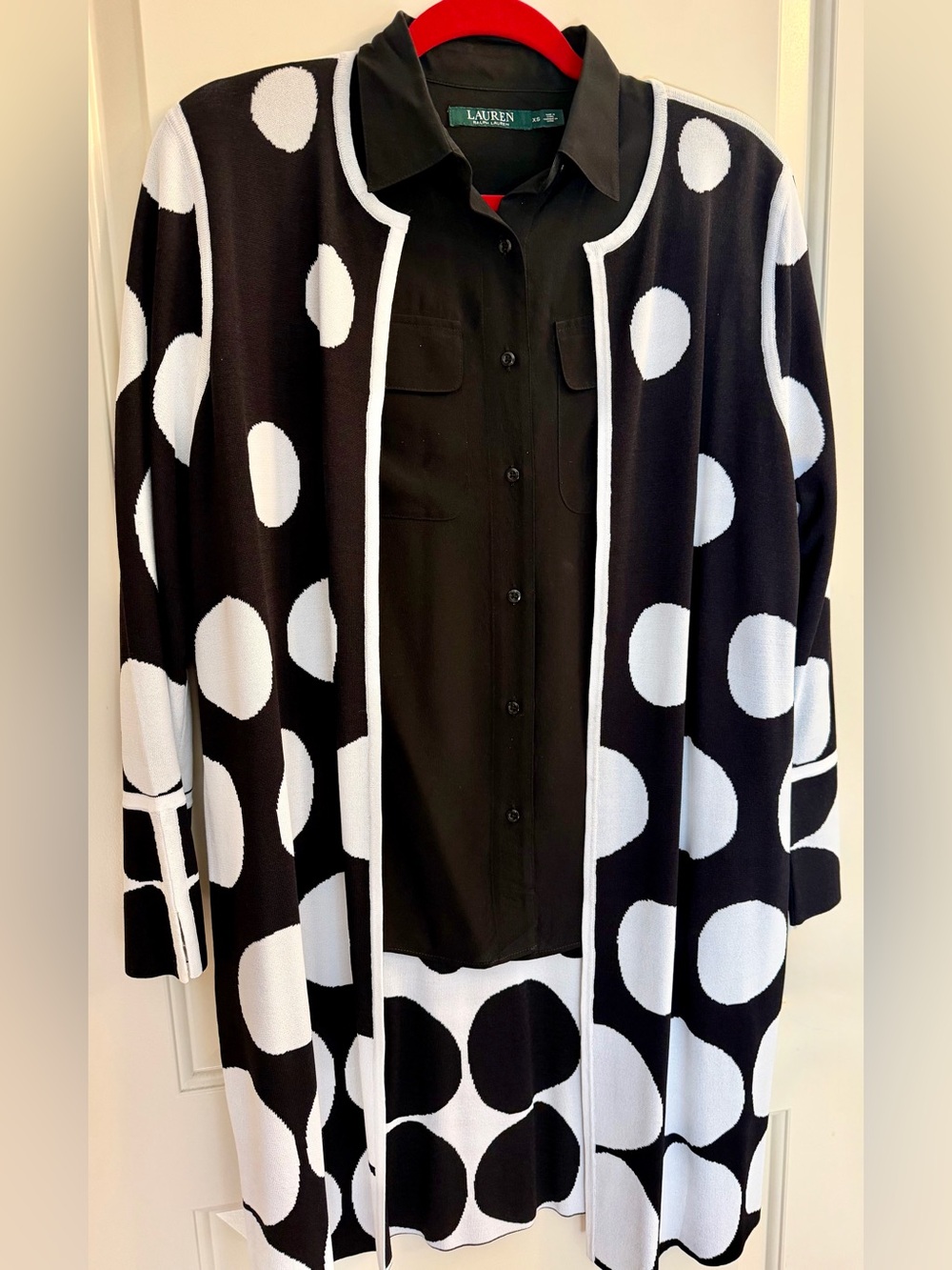 Chico's Black & White Polka Dot Open-Front Duster Size 1 (shirt not included)